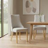 Set of Two Beige And Gold And White Chenille Dining Side Chairs