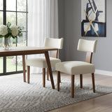 Set of Two Beige And Brown And White Linen Wing Back Dining Side Chairs