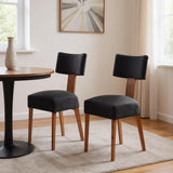 Set of Two Black And Brown And Black Linen Dining Side Chairs