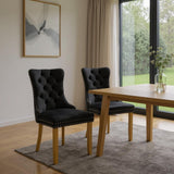 Set of Two Black And Gold And Black Tufted Velvet Dining Side Chairs