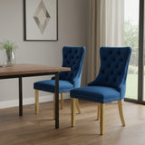 Set of Two Blue And Gold And Blue Tufted Velvet Dining Side Chairs