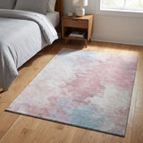 3' X 5' Blush Blue And Ivory Abstract Washable Area Rug With UV Protection