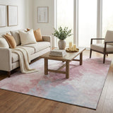 5' X 8' Blush Blue And Ivory Abstract Washable Area Rug With UV Protection