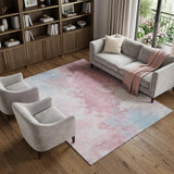 8' X 10' Blush Blue And Ivory Abstract Washable Area Rug With UV Protection