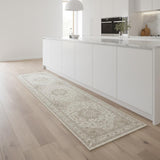 8' Ivory And Brown Floral Medallion Washable Runner Rug