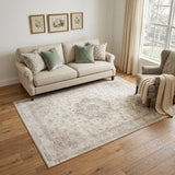 5' X 7' Ivory And Brown Floral Medallion Washable Area Rug