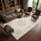 6' X 9' Ivory And Brown And Ivory Floral Medallion Washable Area Rug