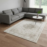 8' X 10' Ivory And Brown Floral Medallion Washable Area Rug