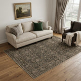 5' X 7' Brown And Beige Floral Medallion Washable Area Rug