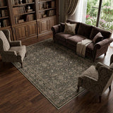 6' X 9' Brown And Beige Floral Medallion Washable Area Rug