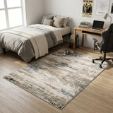 5' X 7' Blue Brown And Ivory Abstract Washable Area Rug