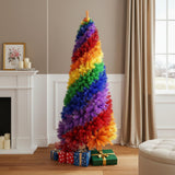 6' Blue Forest Green Purple Red And Yellow Full Frosted Spruce Christmas Tree