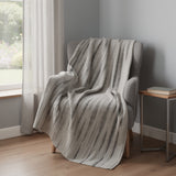 50" X 70" Beige And Charcoal Striped Microfiber Plush Throw Blanket