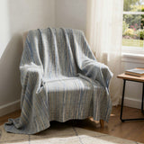 50" X 70" Blue And Beige Striped Microfiber Plush Throw Blanket