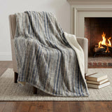 50" X 70" Brown And Blue Striped Plush Throw Blanket