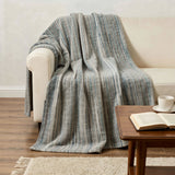 50" X 70" Ivory And Blue Striped Microfiber Plush Throw Blanket
