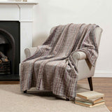 50" X 70" Burgundy And Beige Striped Microfiber Plush Throw Blanket