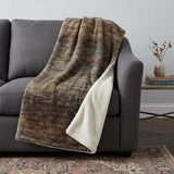 50" X 70" Brown And Blue Abstract Plush Throw Blanket