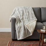 50" X 70" Beige And Charcoal Geometric Polyester Woven Plush Throw Blanket