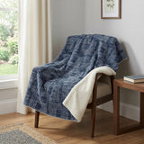 50" X 70" Blue And Ivory Geometric Polyester Woven Plush Throw Blanket