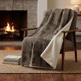 50" X 70" Brown And Ivory Geometric Polyester Woven Plush Throw Blanket