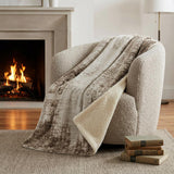 50" X 70" Brown And Beige Abstract Polyester Woven Plush Throw Blanket