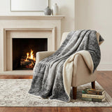 50" X 70" Black And Beige Abstract Polyester Woven Plush Throw Blanket