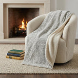 50" X 70" Beige And Gray Abstract Polyester Woven Plush Throw Blanket
