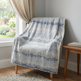 50" X 70" Blue And Beige Abstract Polyester Woven Plush Throw Blanket