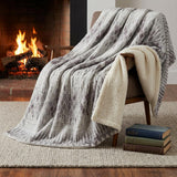 50" X 70" Beige And Gray Geometric Polyester Woven Plush Throw Blanket