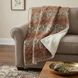 50" X 70" Cinnamon Gold And Blue Geometric Polyester Woven Plush Throw Blanket