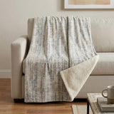 50" X 70" Ivory And Blue Abstract Polyester Woven Plush Throw Blanket