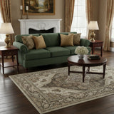 5' X 7' Brown Beige And Ivory Medallion Washable Area Rug