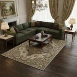 6' X 9' Brown Beige And Ivory Medallion Washable Area Rug