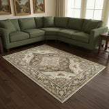 8' X 10' Brown Beige And Ivory Medallion Washable Area Rug