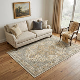 5' X 7' Ivory And Brown Oriental Washable Area Rug