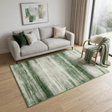 5' X 7' Green And Ivory Abstract Washable Area Rug