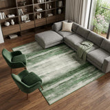 9' X 12' Green And Ivory Abstract Washable Area Rug