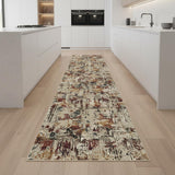 8' Beige Red And Ivory Abstract Washable Runner Rug