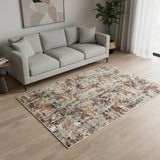 5' X 7' Beige Red And Ivory Abstract Washable Area Rug