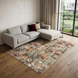 6' X 9' Beige Red And Ivory Abstract Washable Area Rug
