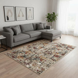 8' X 10' Beige Red And Ivory Abstract Washable Area Rug