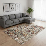 9' X 12' Beige Red And Ivory Abstract Washable Area Rug