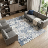 8' X 10' Blue And Ivory Abstract Washable Area Rug