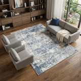 9' X 12' Blue And Ivory Abstract Washable Area Rug