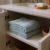 Set of Two Sea Green Cotton 16" X 30" Quick Dry Terry Cloth Hand Towels