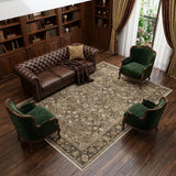 8' X 10' Brown Ivory And Tan Floral Medallion Washable Area Rug