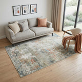 5' X 7' Ivory Light Green And Blue Abstract Washable Area Rug