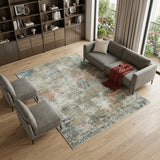 8' X 10' Ivory Light Green And Blue Abstract Washable Area Rug