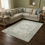 8' X 10' Brown Ivory And Light Green Floral Washable Area Rug